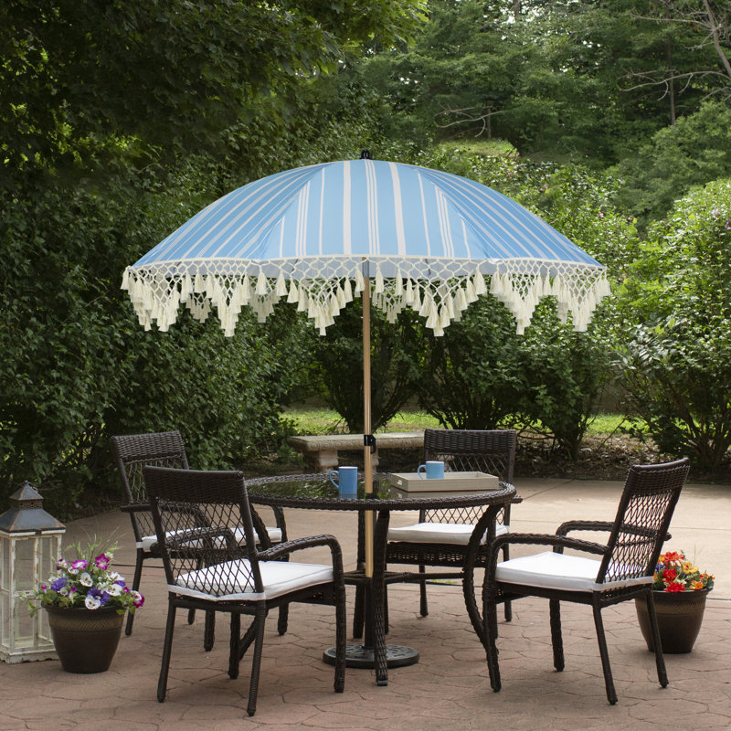 Parasol de plage rayé avec inclinaison - 6,5 pi - Bleu ciel et blanc