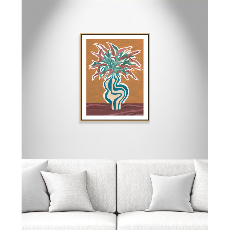 «Earth Tone Vase of Flowers» par Violets Print House, Framed Canvas, Flotteur naturel, 23.5'' W x 29.5'' H