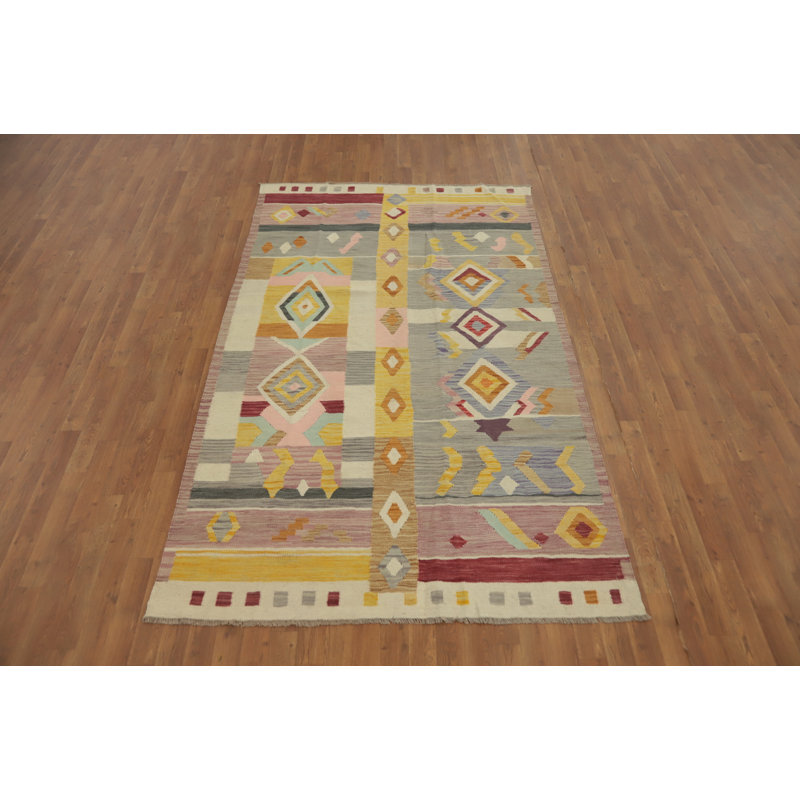 Tapis tribal en laine tissé à plat Kilim 5 x 8