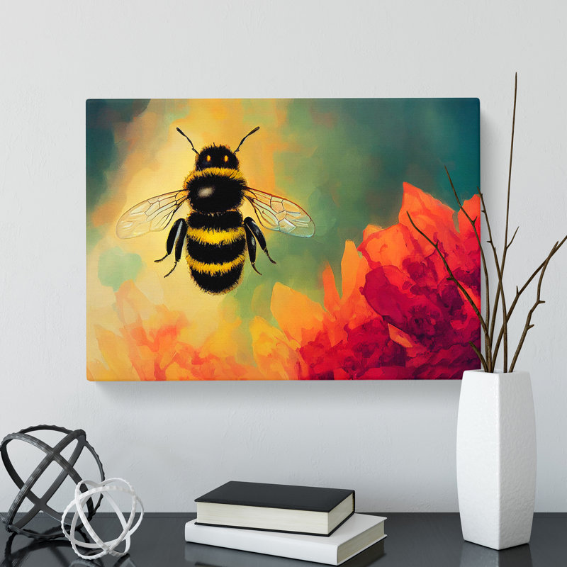 Bumble Bee Art - Wrapped Canvas Painting, 40cm H x 60cm W x 3cm D