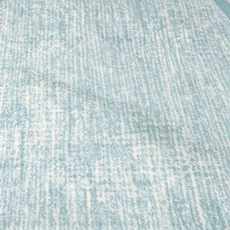 Tapis à bordure géométrique moderne lavable à la machine, 5 x 7 pi (bleu clair)
