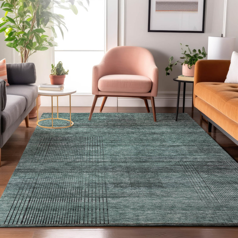 Premium Machine Washable Prisco Teal Rug, Rectangle 5' x 7'6"