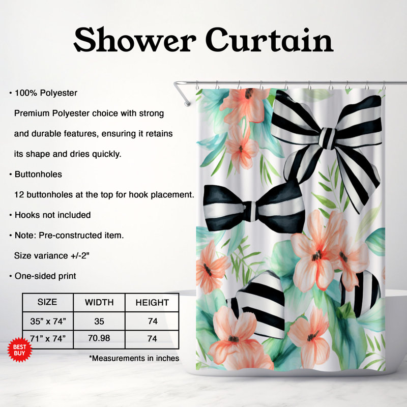 Rideau de douche standard 1 pièce Elegant, H 74 po x l 35 po