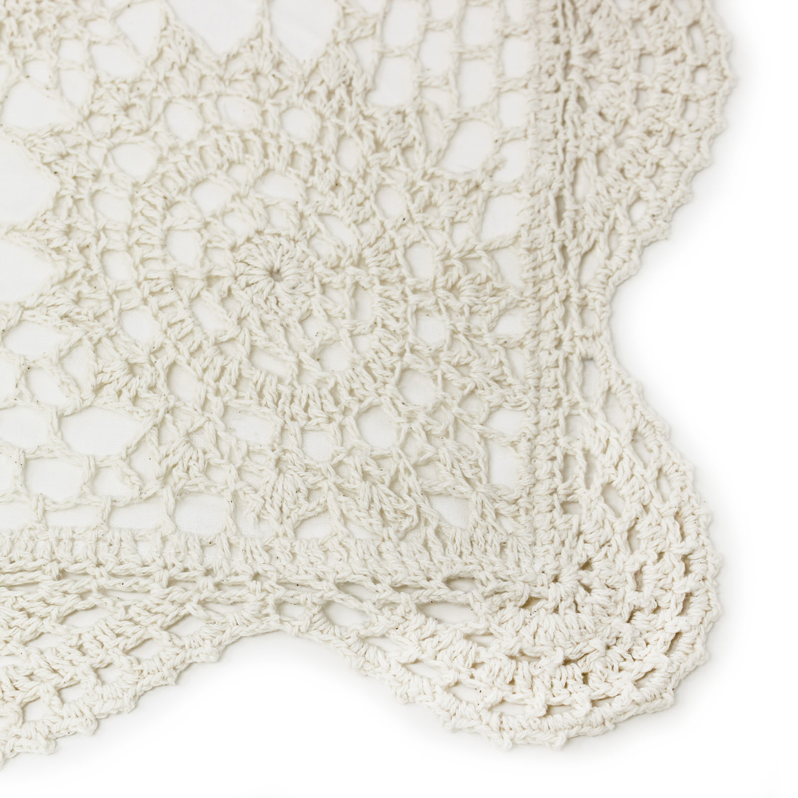 Handmade Cotton Crochet Sham and Pillowcases, Euro, Ivory