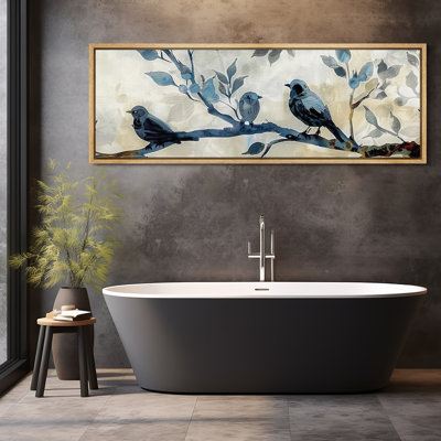 Oiseaux bleus sur des branches relaxantes et calmes, art mural, décor de salon