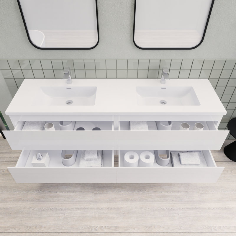 Alcester 71'' Double Bathroom Vanity with Resin Top, Gloss White