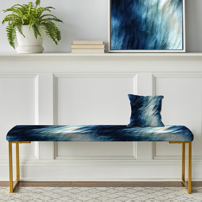 Blue And White Shibori Marble Ink - Marble Upholstered Gold Bench