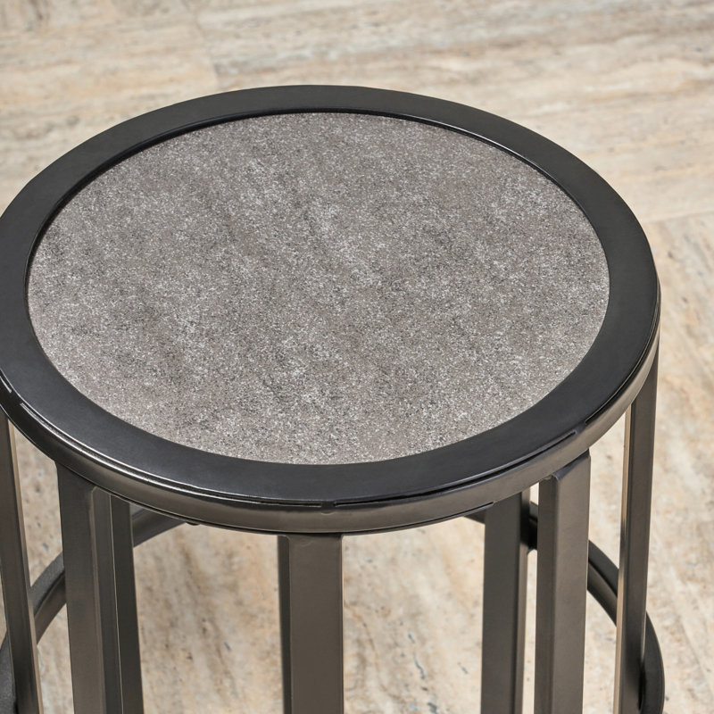 Ceramic Tile Side Table In Grey With Iron Frame, Stylish For Patio And Frame Table, Functional