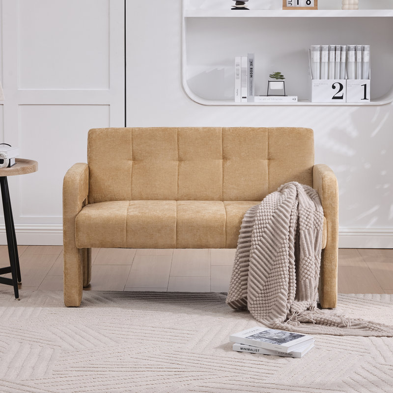 Fauteuil nordique moderne en chenille jaune avec accoudoirs doubles pour balcon de chambre à coucher et de salon