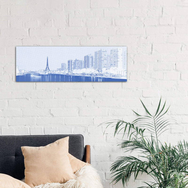Skyscraper At The Waterfront With Eiffel Tower In The Background, Seine River, Paris, France - No Frame Panoramic Print on Canvas