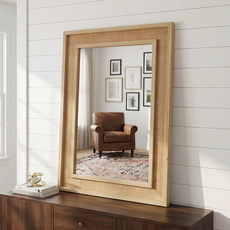 Miroir décoratif en rotin, Jaunâtre / Brun, 36 po x 24 po