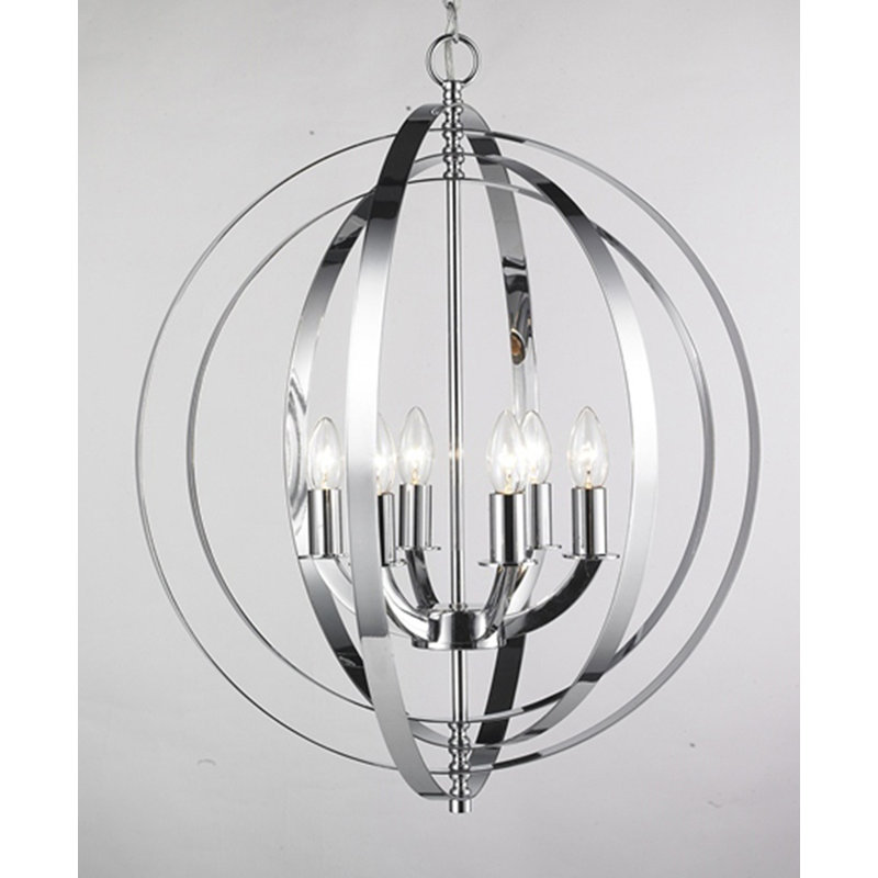 Transitional 6 Light Globe Chandelier, Chrome