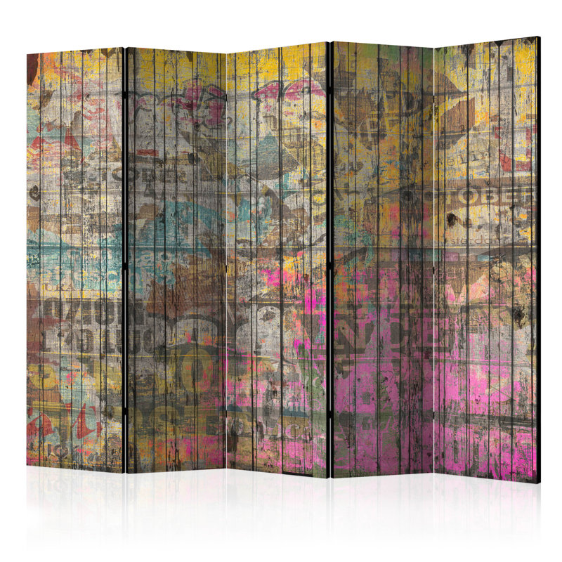 Gorazd 225cm W x 172cm H 5 - Panel Solid Wood Folding Room Divider