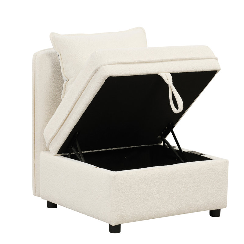 Maquan 6 - Piece Chaise Sectional, Cream Chenille