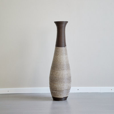 39" Tall Standing Designer Floor Vase - Durable Artificial Rattan - Stylish Home Decor Statement Piece