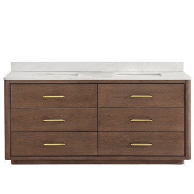 Meuble-lavabo double autoportant 72 po avec plateau en quartz Calacatta Porto