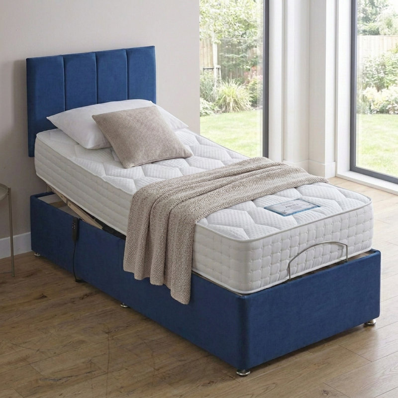 Electric Beds Upholstered Bed, Plush Blue, 3ft single