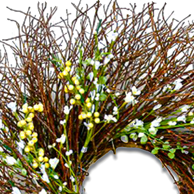 Couronne de brindilles 24 po, Blanc/jaune
