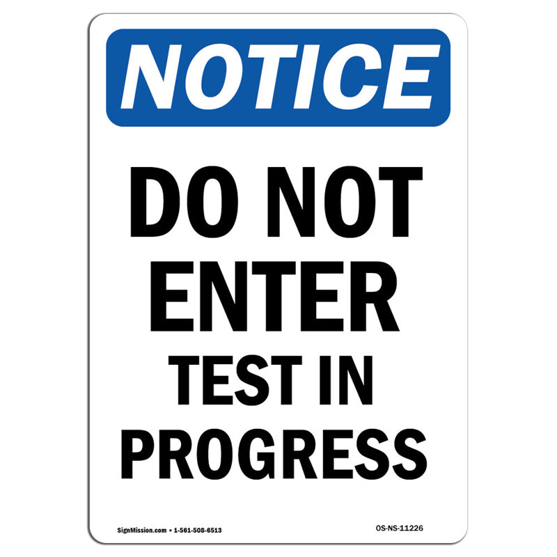 Ne pas entrer le test en cours, H 24 po x l 18 po x P 0,1 po