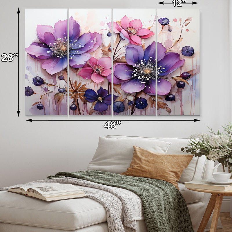 Mauve, rose, fauvisme abstrait botanique Rhapsody - ensemble de reproductions d'art mural abstraites en métal