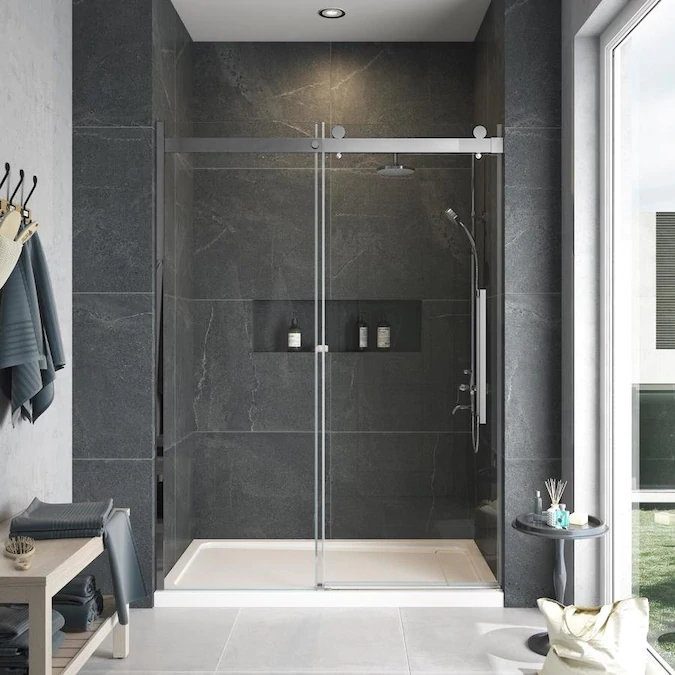 Brushed Stainless Frameless Sliding Shower Door with TruMotion Technology