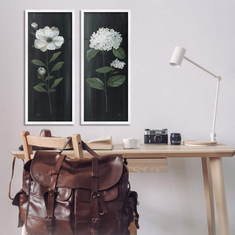 Delicate White Floral Sprigs 13" x 30" Framed Wall Art Set