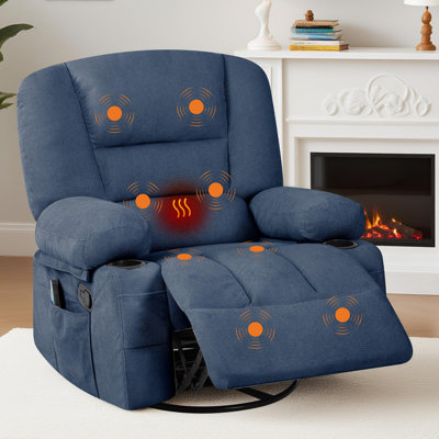 Oversized Recliner Chair, 360° Swivel Recliner for Adults, Heat and Massage