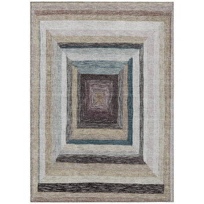 3' X 5' Beige Charcoal And Ivory Geometric Washable Indoor Outdoor Area Rug