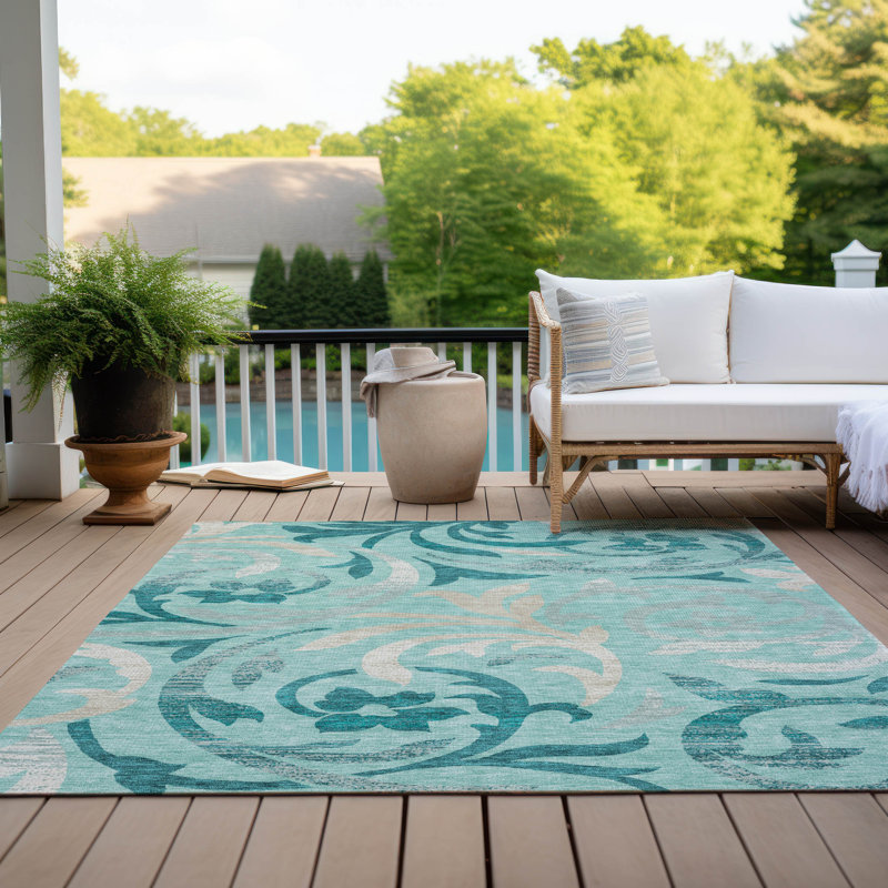 Washable Floral Indoor / Outdoor Rug, Rectangle 10' x 14'