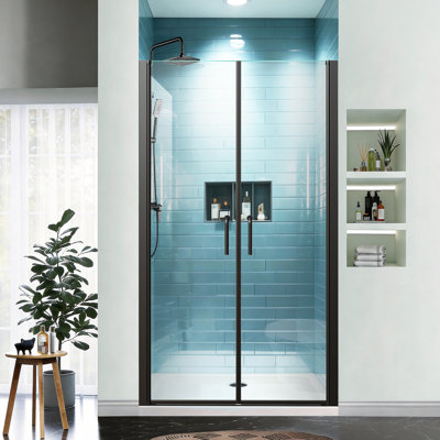 40 -42 in. W x 72 in. H Pivot Swing Semi-Frameless Shower Door in Matte Black with Clear SGCC Tempered Glass