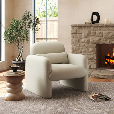 Dylan Modern Upholstered Barrel Armchair, Cream White