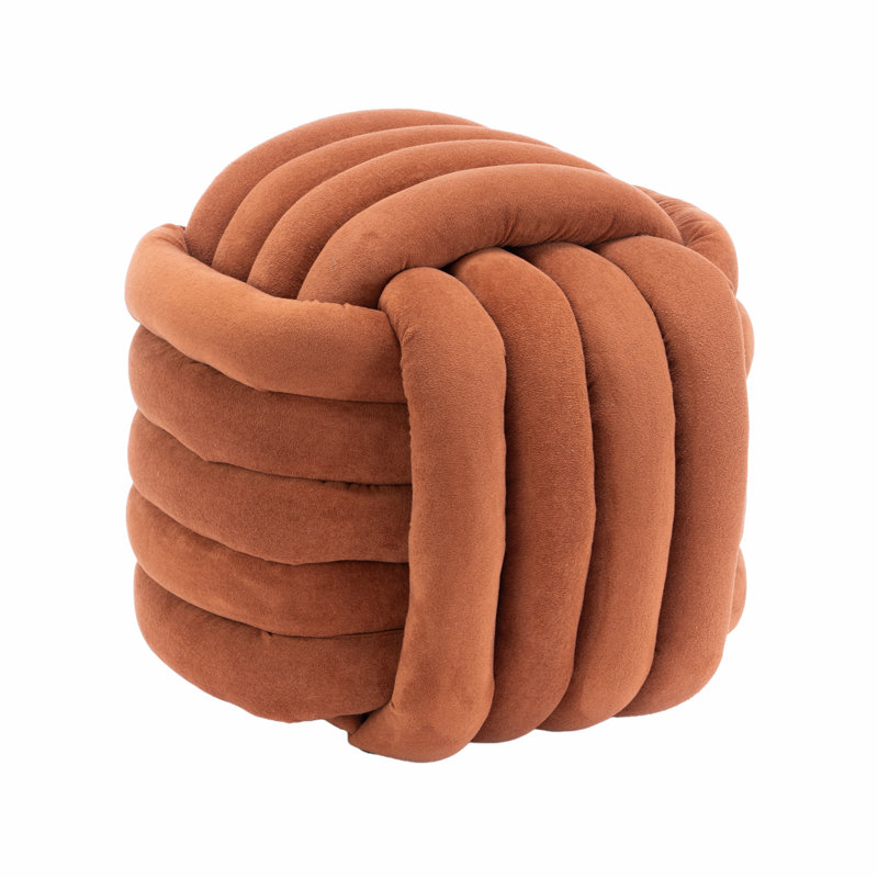 Chenille Fabric Modern Knot Design Ottoman, Orange