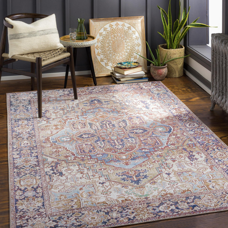 Albertson Machine Woven Oriental Area Rug, Rectangle 2'3" x 3'9", Blue/Brown