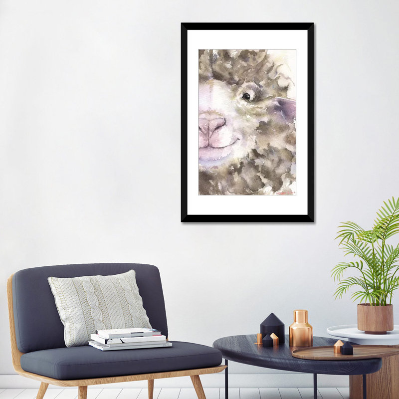 «Sheep» par George Dyachenko - reproduction sur toile, H 26 po x l 18 po x P 1,5 po, Toile avec cadre noir, Pas de tapis