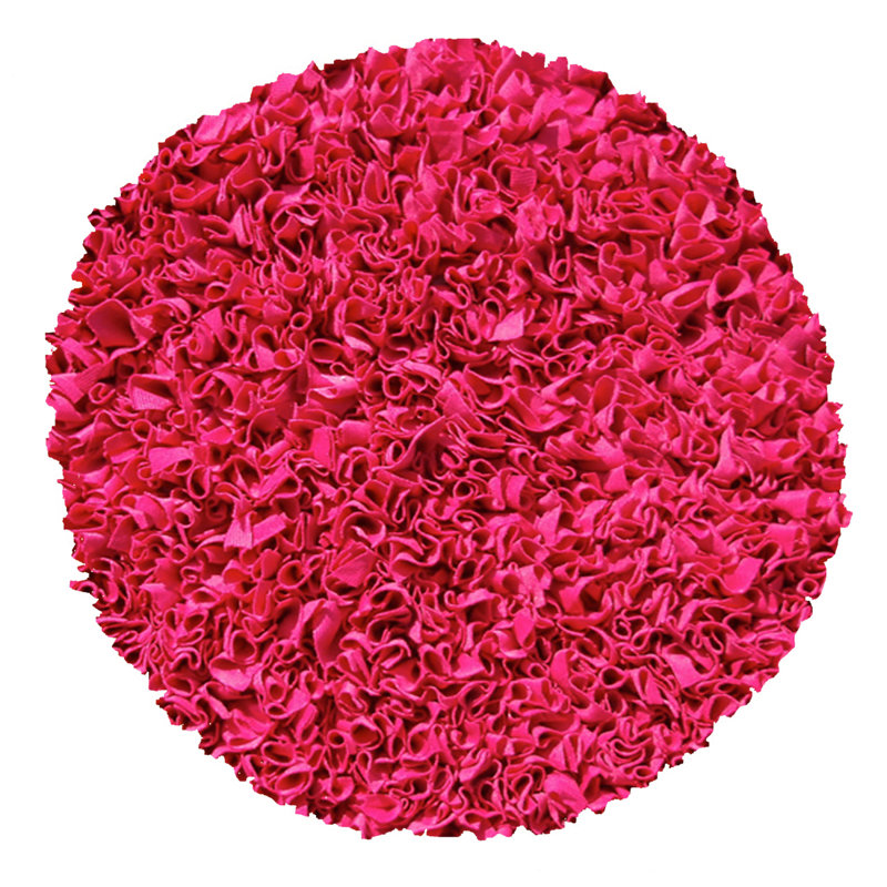Tapis rose en coton à poils longs fabriqué à la main, Rectangle 2 pi 8 po x 4 pi 8 po