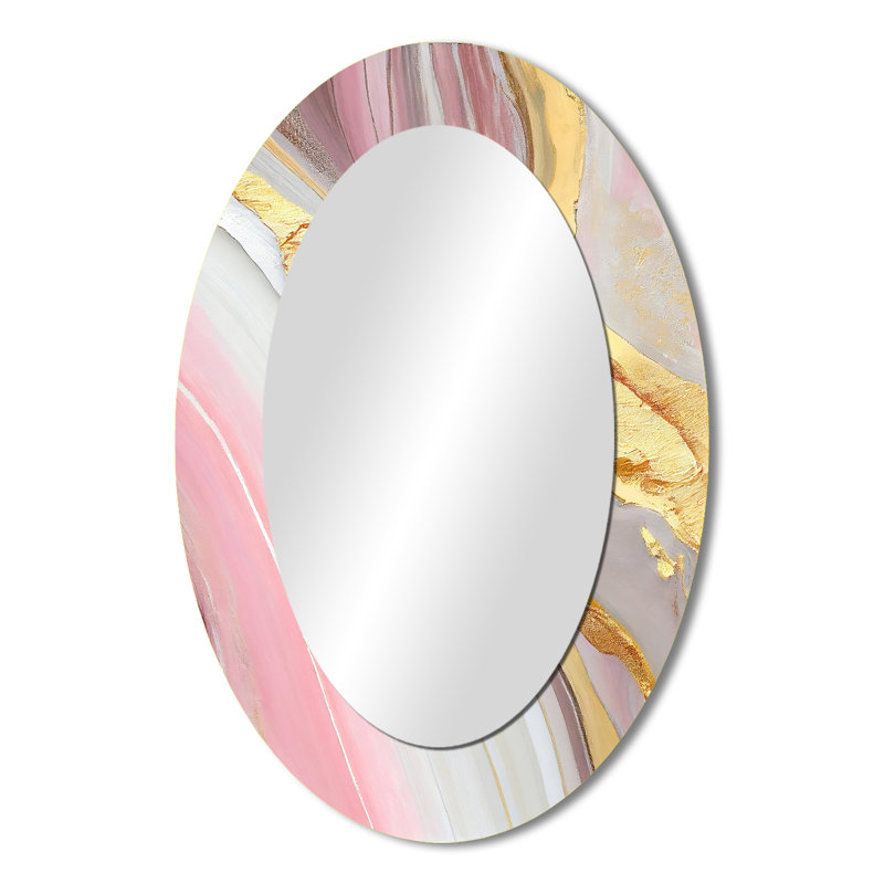 Rose et marbre doré abstrait III - Miroir décoratif abstrait ovale sur métal, 36 po x 24 po