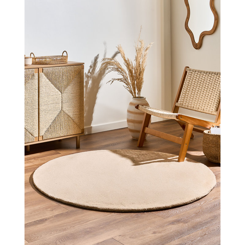 Round 140 cm x 140 cm Wool Hand Tufted Area Rug, Beige