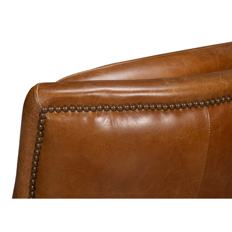 Baker Swivel Club Chair, Brown Genuine Leather