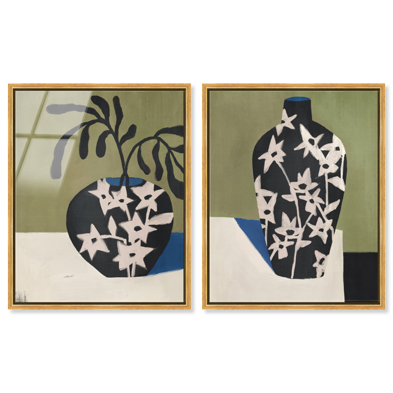 Noir Vase Set High-Gloss Frameless Acrylic Glass Wall Art Floral & Botanical Print by Oliver Gal, Ready to Hang, 16 x 20