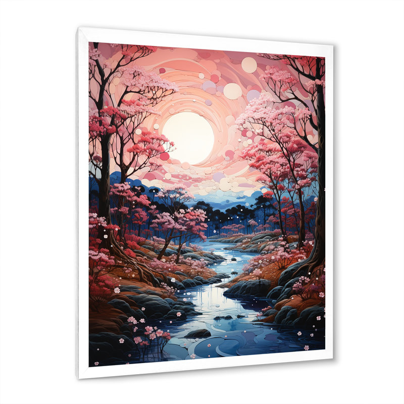 Dryades Japon Art Cherry Blossom River II, H 20 po x l 12 po x P 1 po, Cadre photo blanc