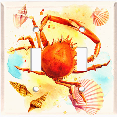 Metal Light Switch Plate Outlet Cover (Sea Crab Shell Sand Beach  - Double Toggle)