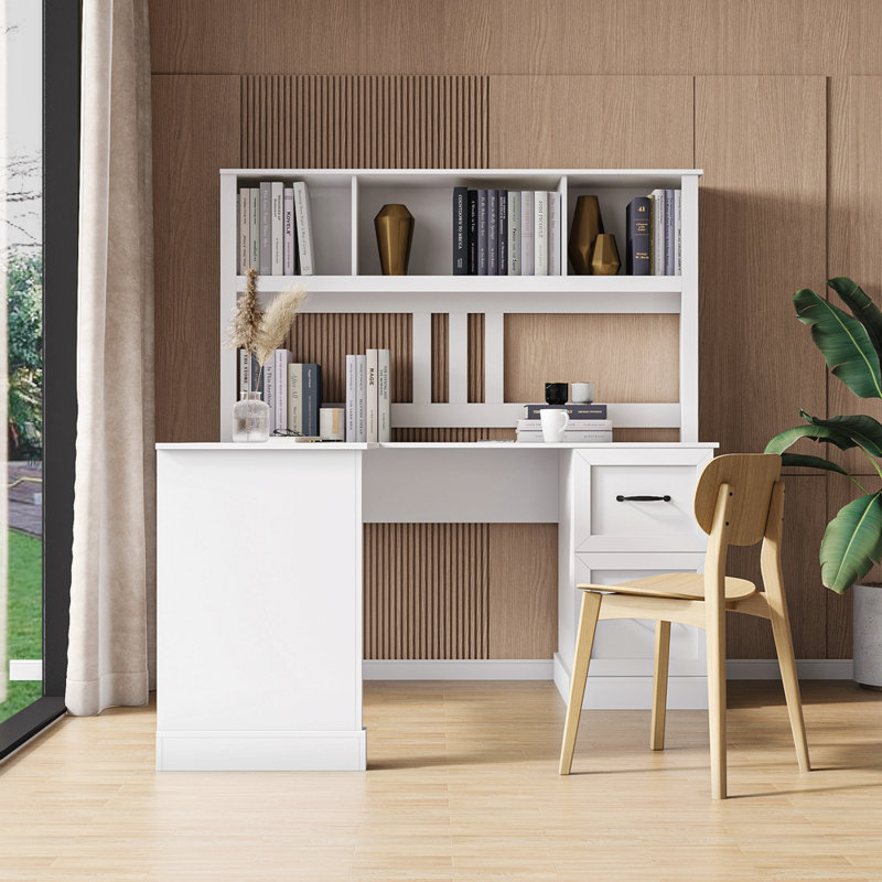 Bureau d'ordinateur à domicile avec huche, Blanc