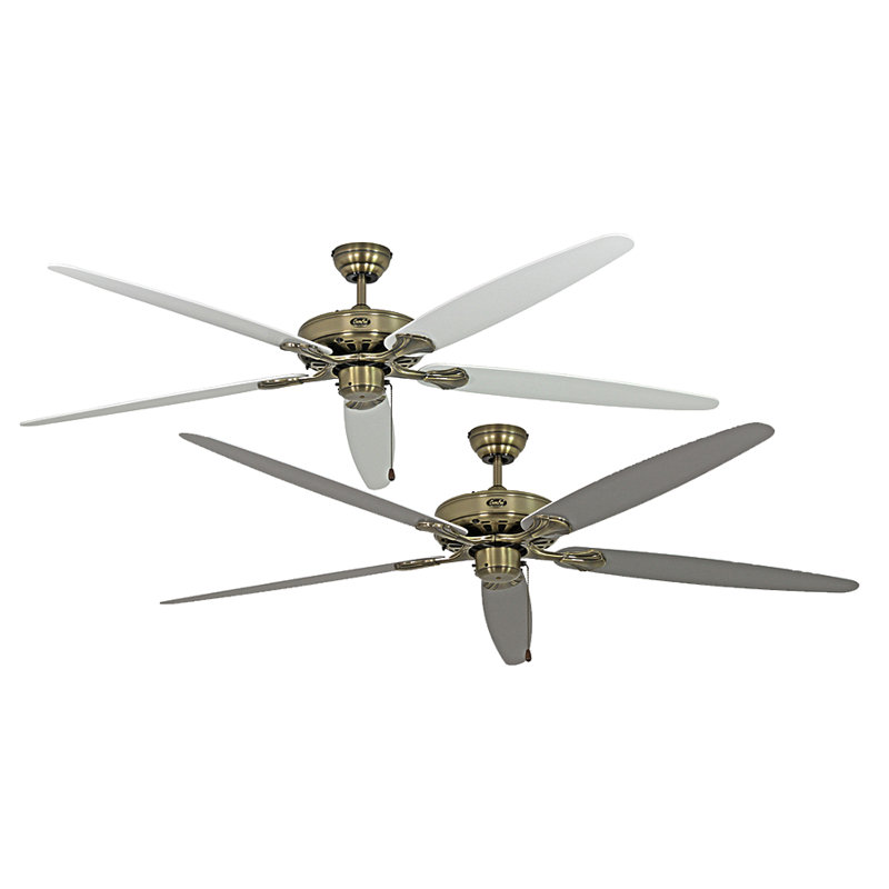 Boutwell 180cm Ceiling Fan, Antique Brass with Lacquered White and Light Grey