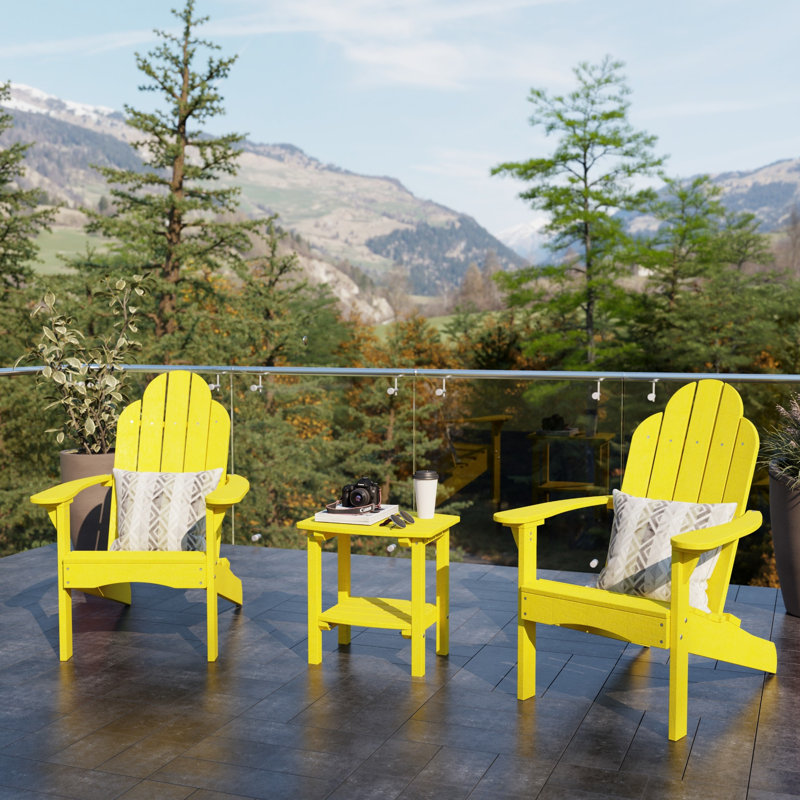 Classic 3-Piece Adirondack Set with Side Table, Lemon Yellow