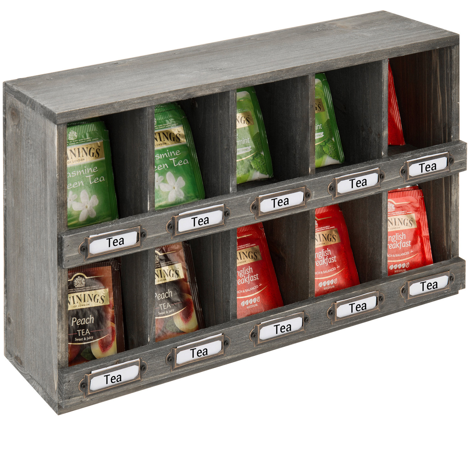 Gray Wood Tea and Condiment Organizer Storage Caddy with Compartments –  MyGift