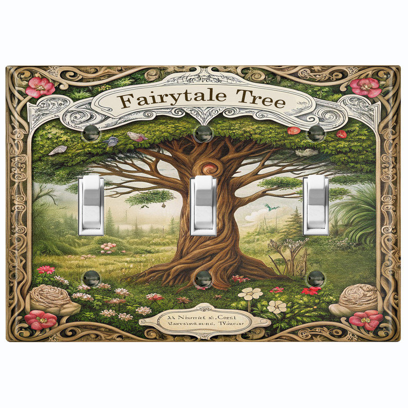 Couvercle de plaque d'interrupteur en métal; Bascule standard US 3 bandes - forêt de contes de fées, Triple # 3