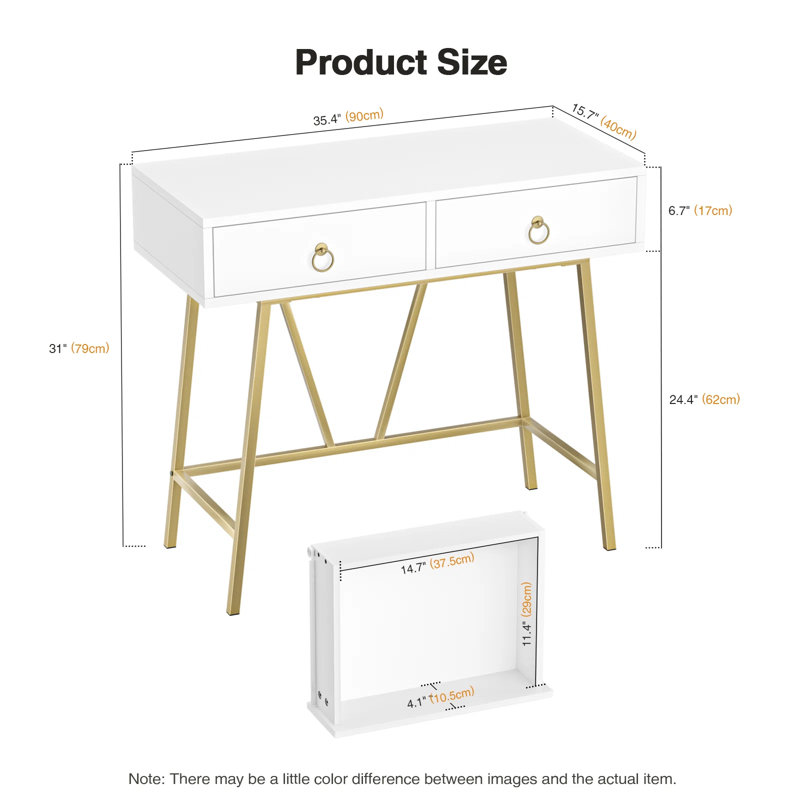 Siilata Makeup Vanity Table with Drawer Home Office Writing Desk White