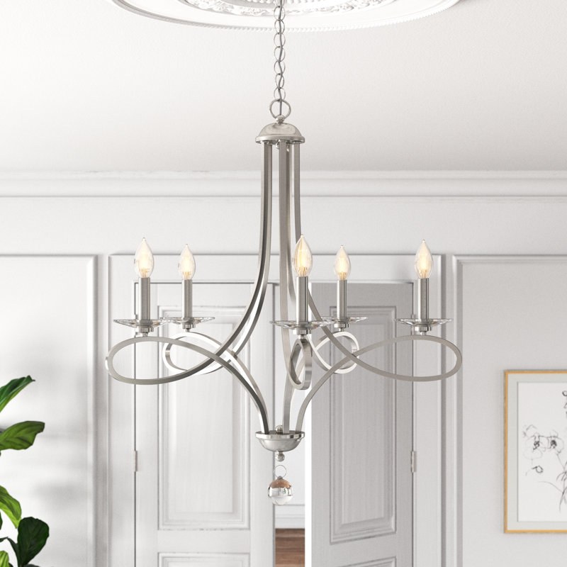 Marilyn 5-Light Dimmable Steel Candle Style Chandelier with Crystal Accents