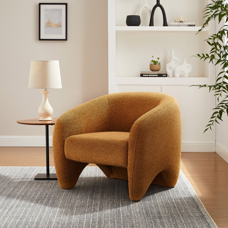 Fauteuil demi-tonneau en chenille de 32,30 po de largeur Whittnie, Polyester brun clair