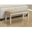 Banc, 41 po rectangulaire, cuisine, salle à manger, vestibule, chambre à coucher, rembourré, bois, bois massif blanc antique, tissu d'aspect lin beige, transitionnel